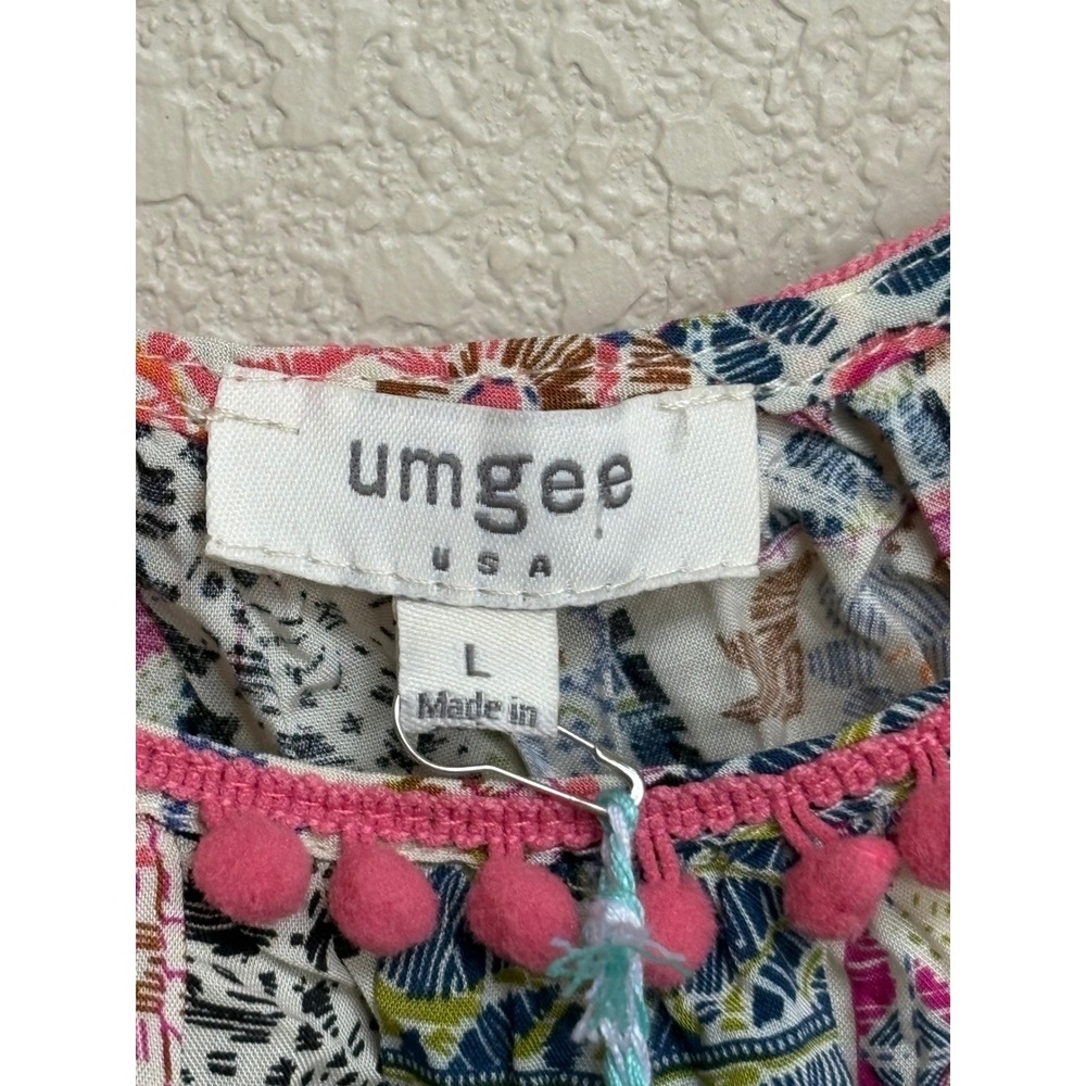 Umgee Pink Multi-Pattern Ruffled Peasant Tunic - Picture 7 of 9